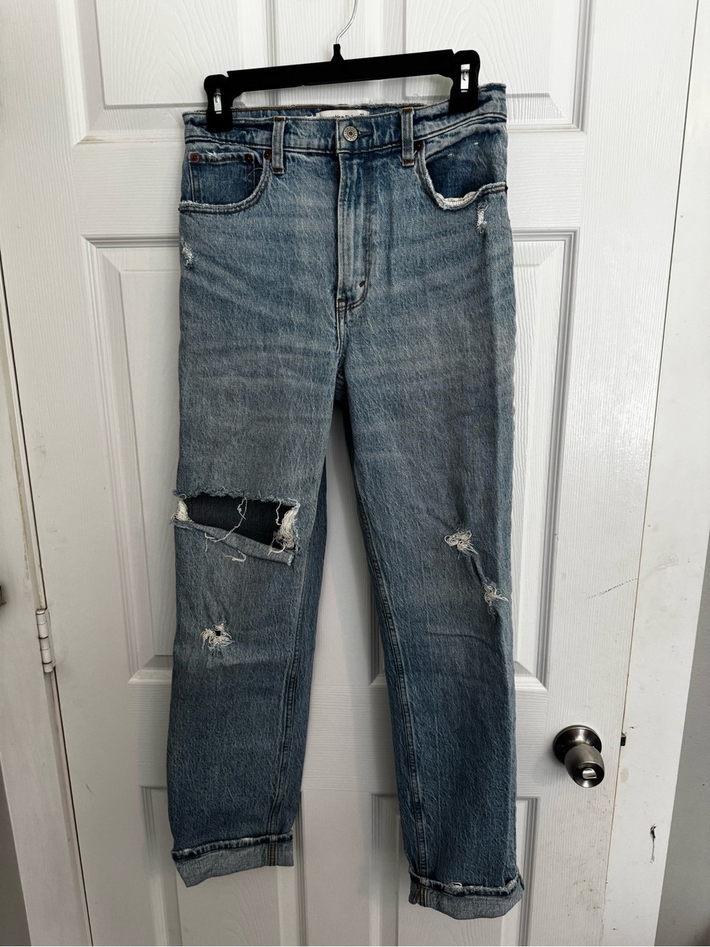 Abercrombie & Fitch Distressed Light Blue LONG Straight Jeans